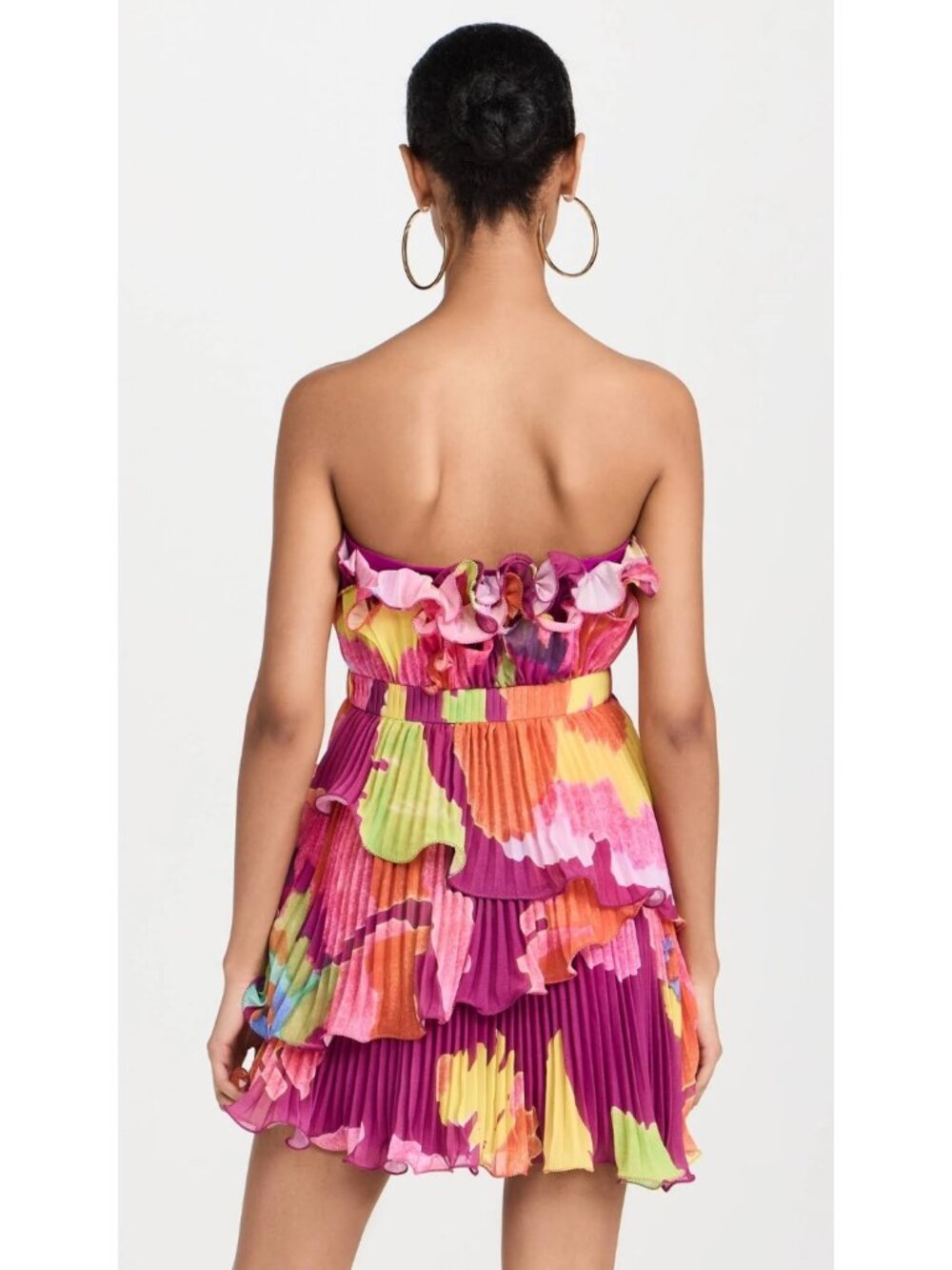 AMUR Massie Strapless Mini Dress Size 4 Purple Floral Pleated Ruffle A-Line - Picture 2 of 14
